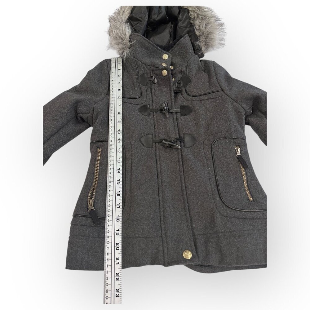 London Fog Jacket Faux Fur Hood Gray Coat Alpine Swiss Parka Size Girls Large 14 - Picture 13 of 16